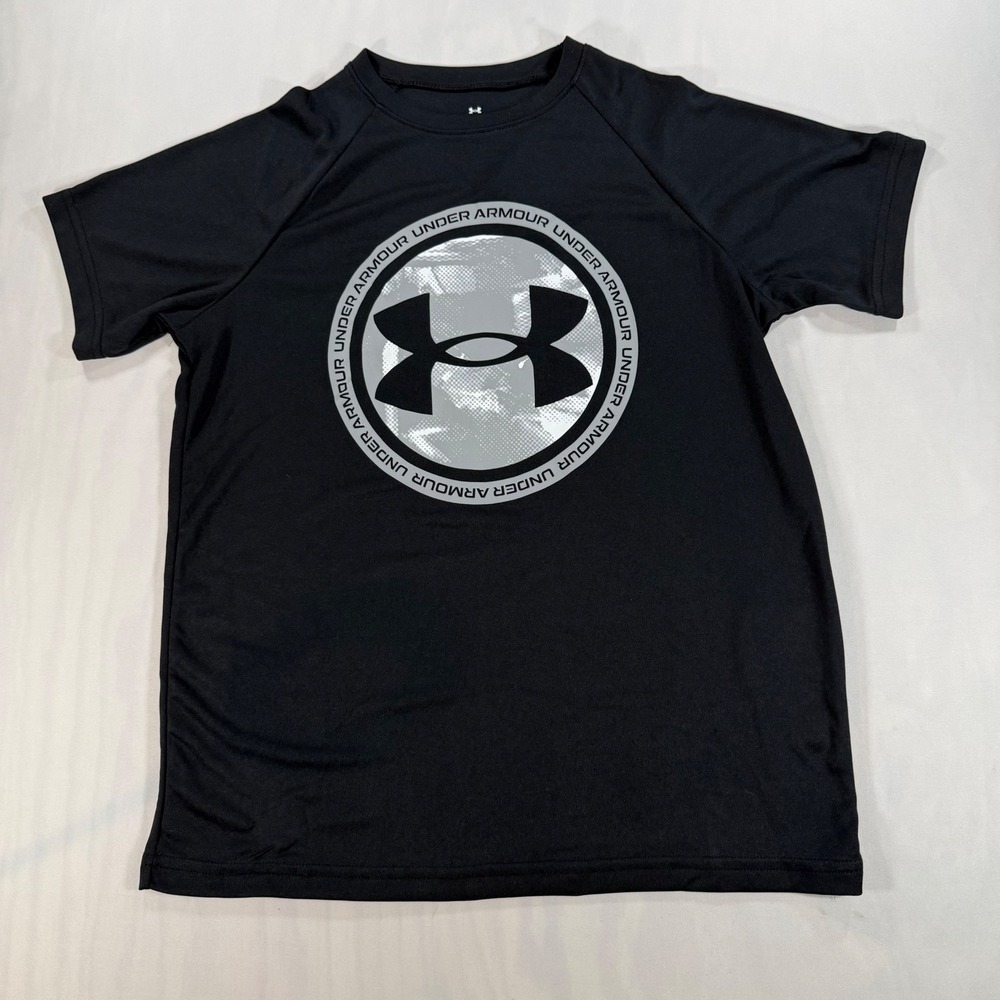 Under Armour Graphic Logo T-Shirt Youth Medium Black Silver Activewear Tee